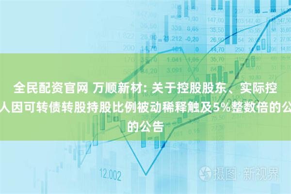 全民配资官网 万顺新材: 关于控股股东、实际控制人因可转债转股持股比例被动稀释触及5%整数倍的公告